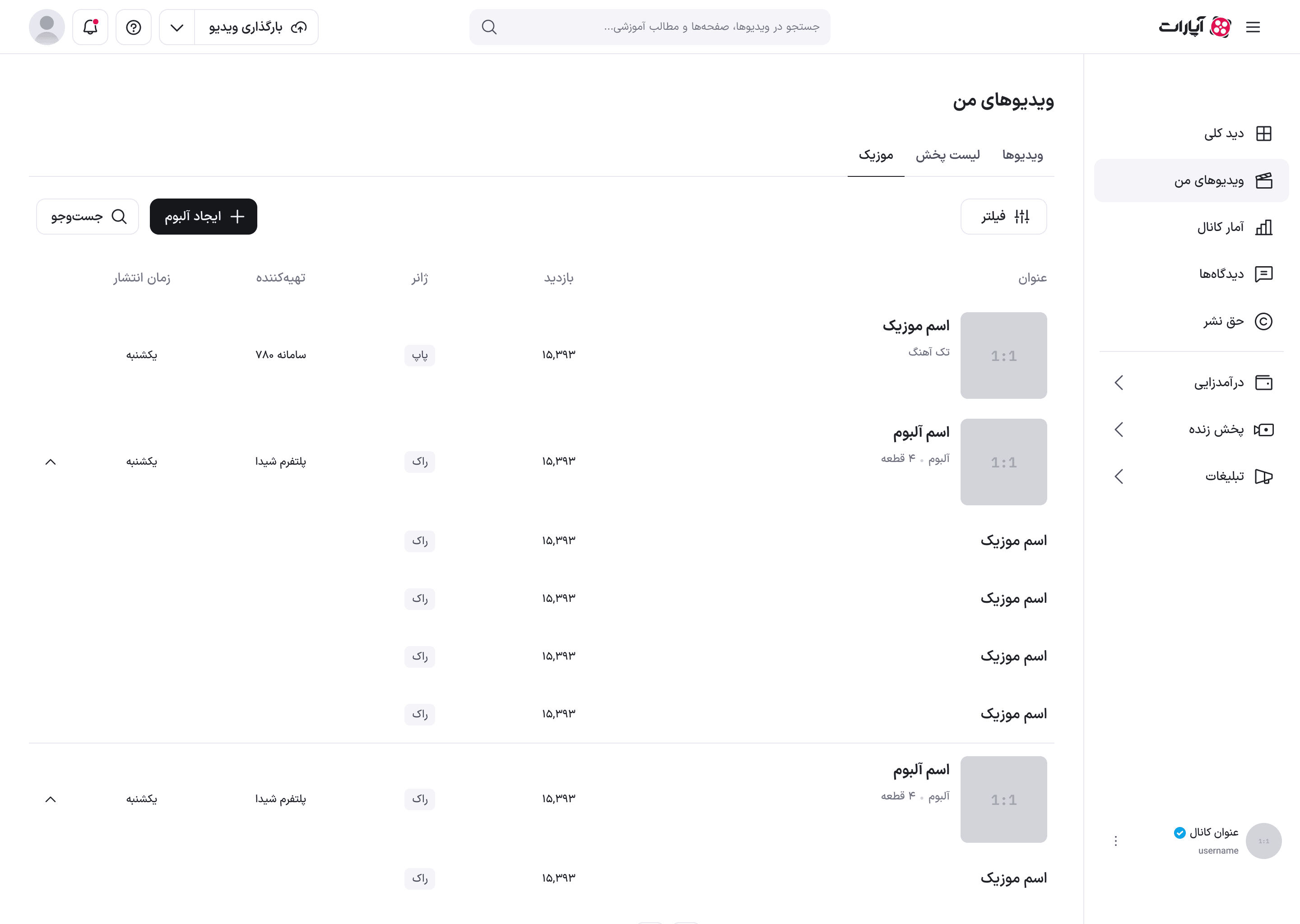 آلبوم باز شده و قطعات آن
