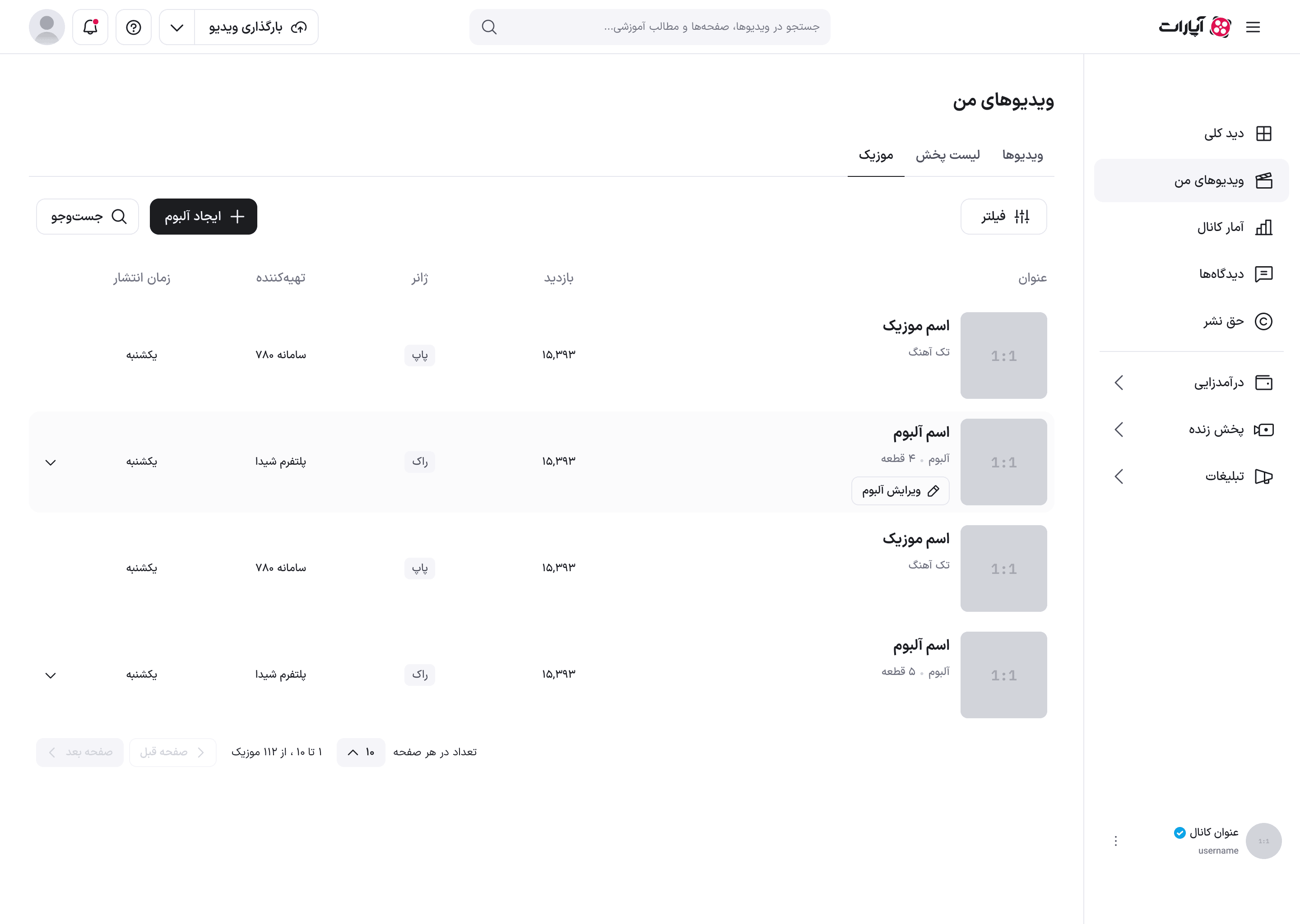اقدام ویرایش روی یک آلبوم