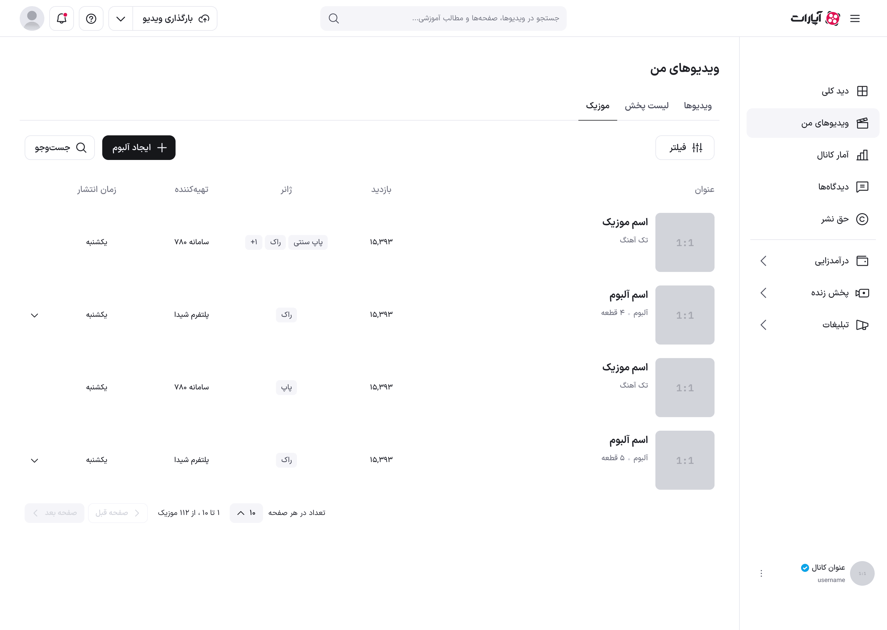 فهرست موزیک کانال