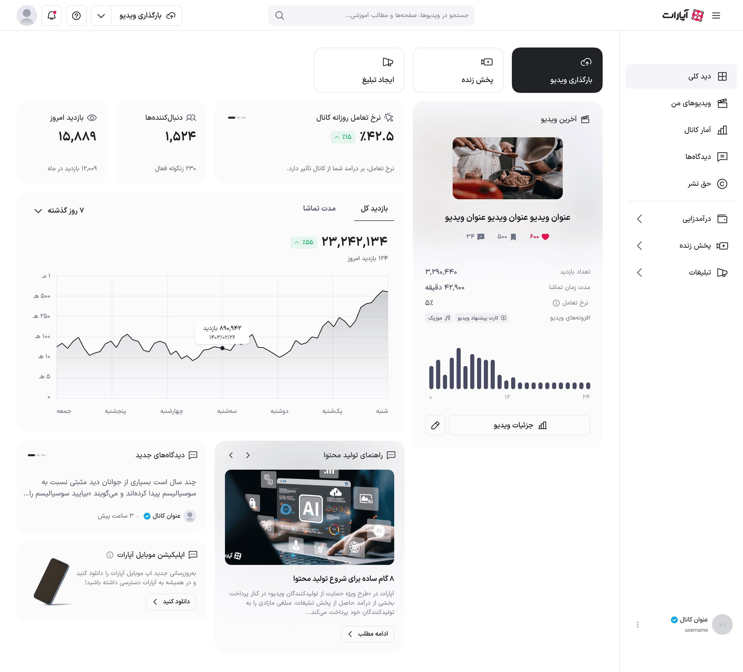 صفحه دید کلی برای کانال درآمدزا