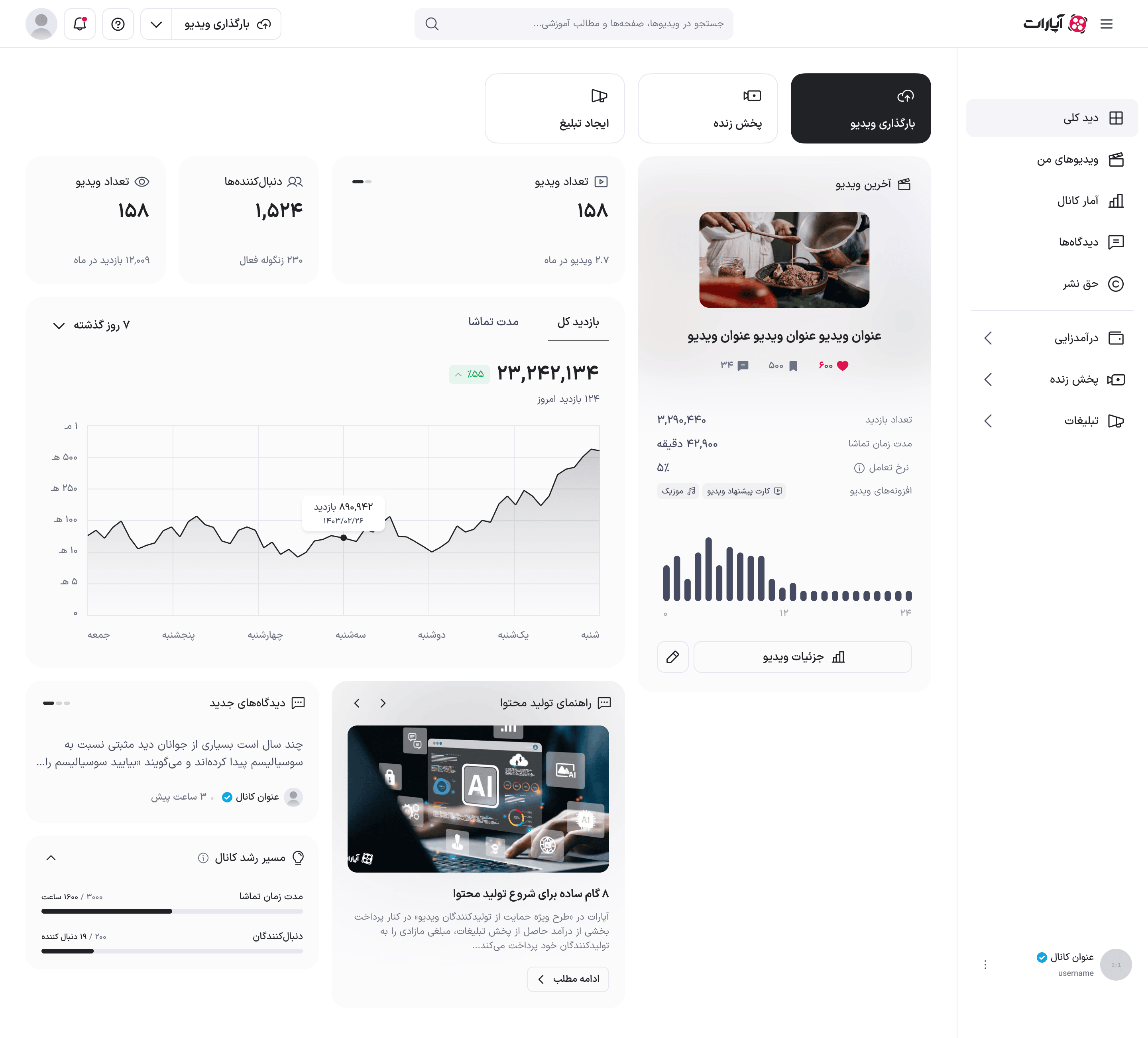 اسلاید دوم کارت آمار با عنوان تعداد ویدئو